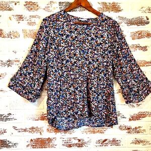 J Jill Ditsy Floral V-Neck Viscose Blouse Size PM
